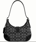 Authentic Coach Hamptons Hobo Bag Crystal Signature Jacquard Silver Black