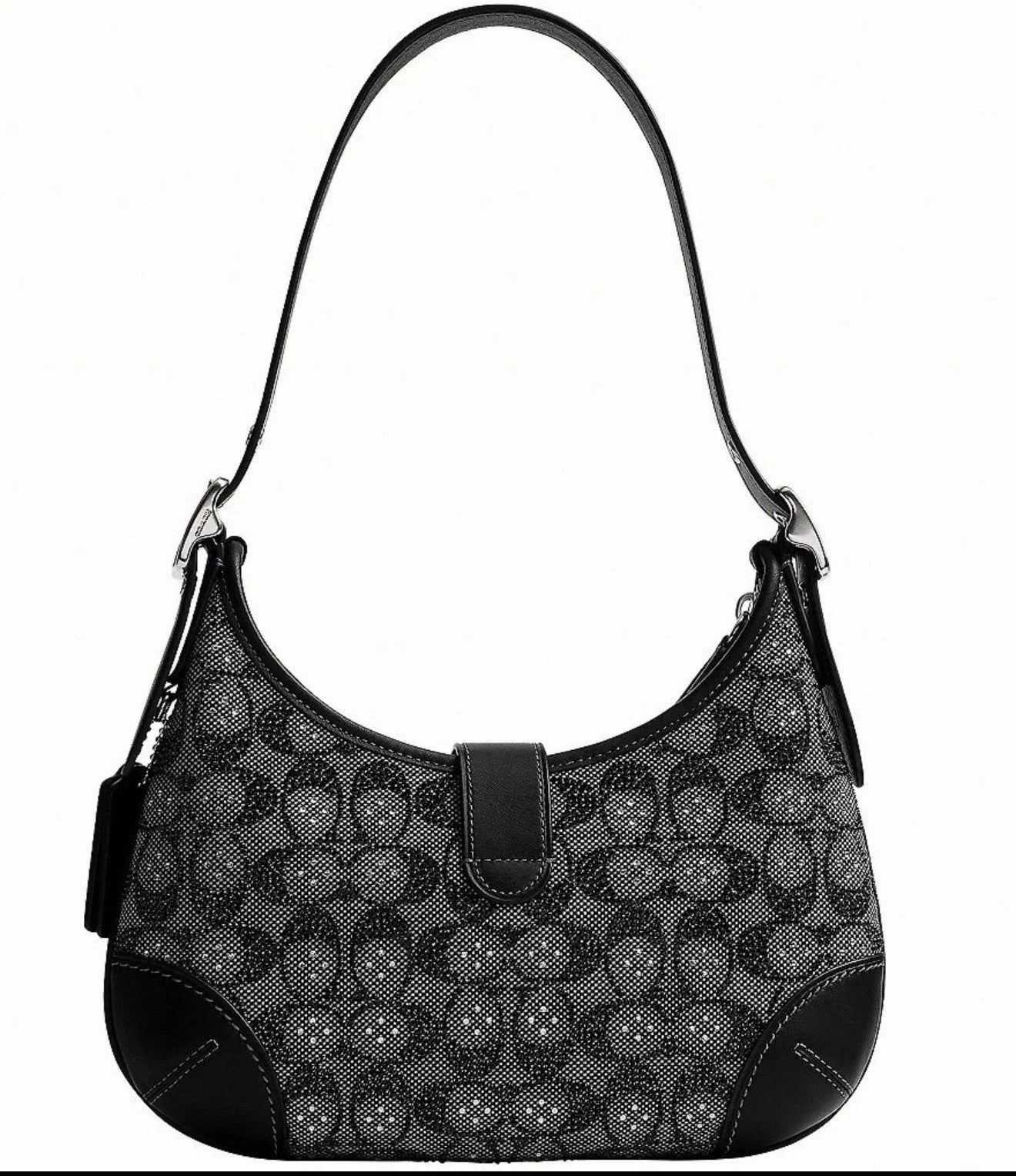 Authentic Coach Hamptons Hobo Bag Crystal Signature Jacquard Silver Black