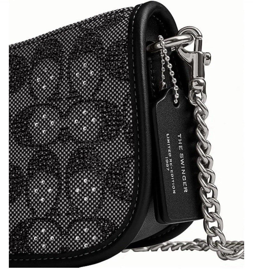 NWT Coach Swinger 20 Bag With Chain In Crystal Signature Jacquard CW568 Black