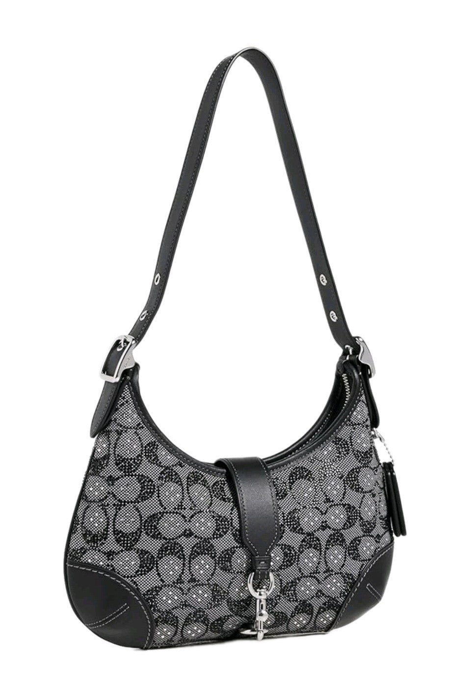 Authentic Coach Hamptons Hobo Bag Crystal Signature Jacquard Silver Black