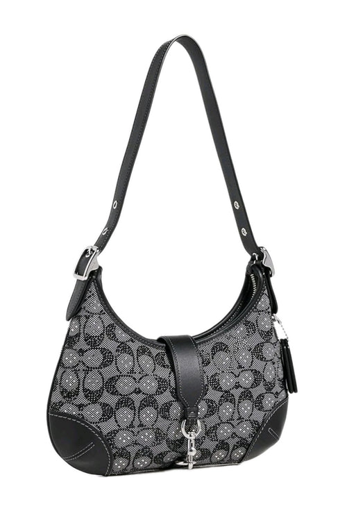 Authentic Coach Hamptons Hobo Bag Crystal Signature Jacquard Silver Black