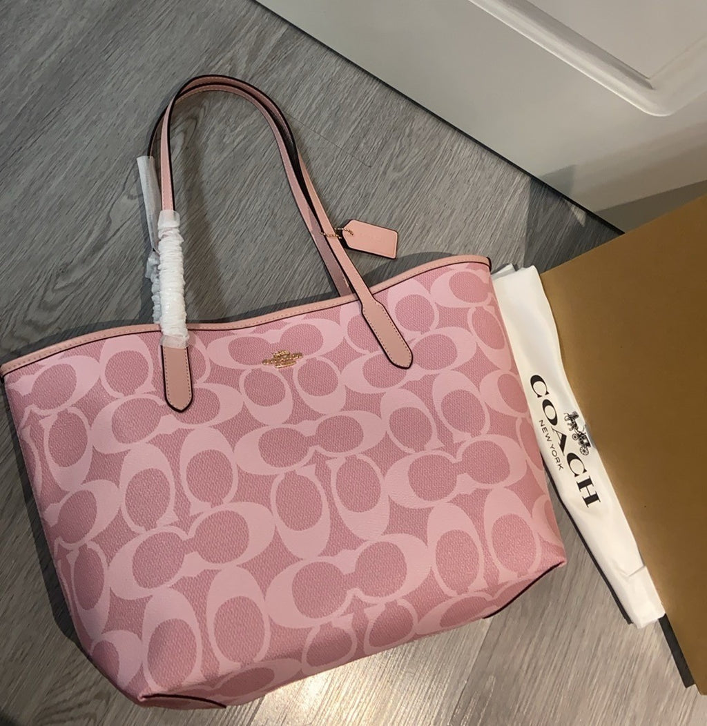 City Tote Bag Signature Canvas Powder Pink CAL49 Outlet NEW