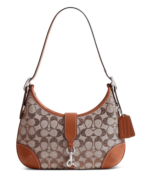 ❤️ Coach Hamptons Hobo Silver/Burnished Amber Bag In Crystal Signature Jacquard