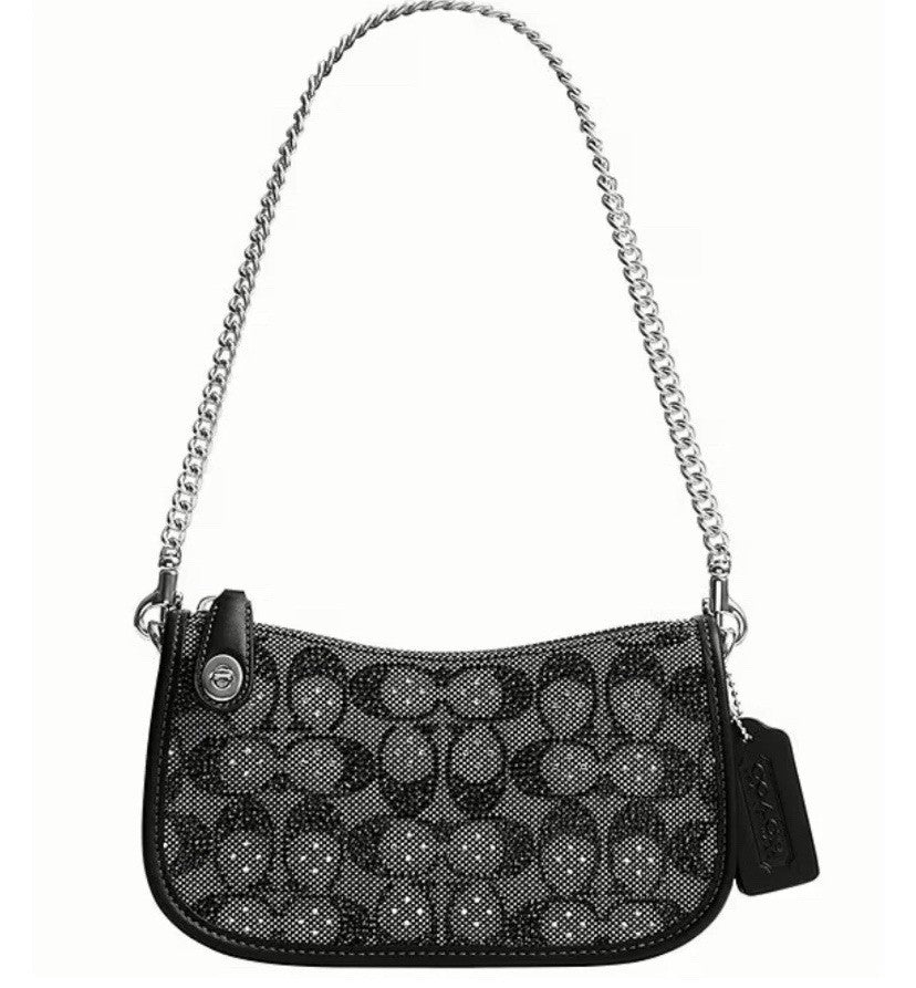 NWT Coach Swinger 20 Bag With Chain In Crystal Signature Jacquard CW568 Black