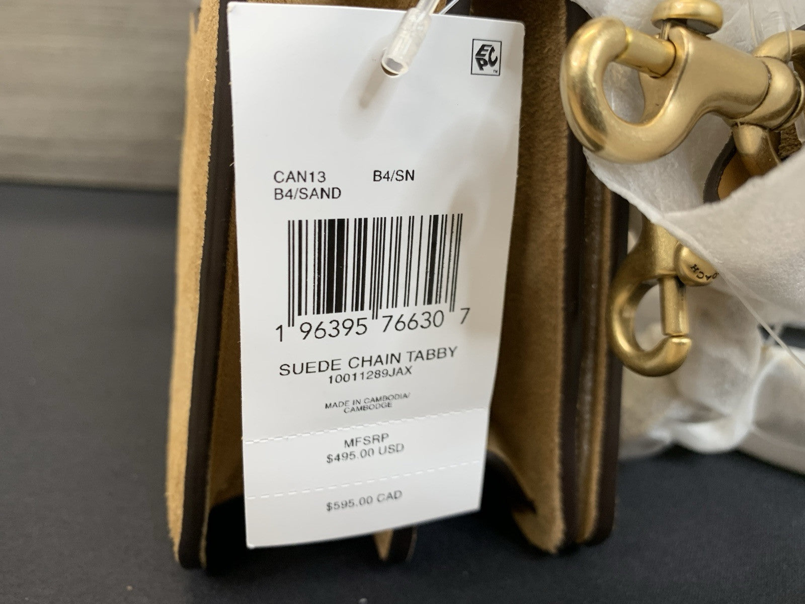 Coach Chain Tabby Shoulder/Hand  Bag(B4/SAND) Sued Chain Tabby. New!