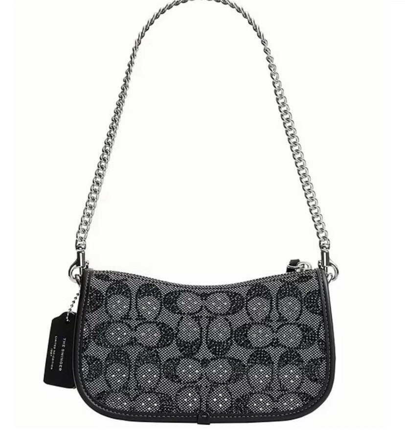 NWT Coach Swinger 20 Bag With Chain In Crystal Signature Jacquard CW568 Black